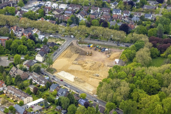 Aerial view, building site at Stadtgarten Herne, Herne-Mitte, Herne, Ruhr area, North Rhine-Westphalia, Germany, building site, building plots, brownfield, DE, Europe, aerial view, aerial photography, aerial photography, park, overview, bird's-eye view, overview