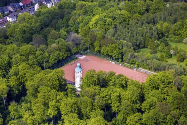 Aerial view, water tower in Volkspark Sodingen with sports field Am Volkspark, Börnig, Herne, Ruhr area, North Rhine-Westphalia, Germany, DE, Europe, aerial view, aerial photography, aerial photography, park, sports field, tower, overview, bird's-eye view, overview