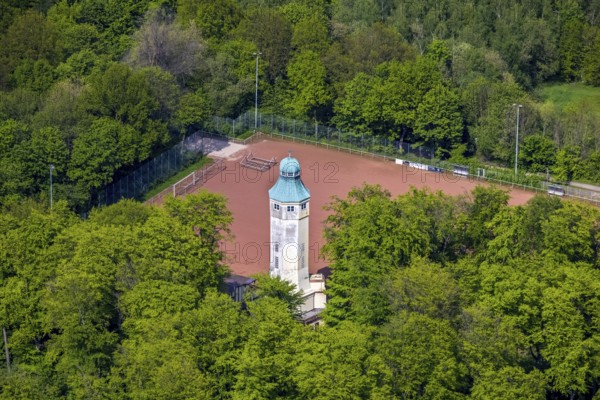 Aerial view, water tower in Volkspark Sodingen with sports field Am Volkspark, Börnig, Herne, Ruhr area, North Rhine-Westphalia, Germany, DE, Europe, aerial view, aerial photography, aerial photography, park, sports field, tower, overview, bird's-eye view, overview