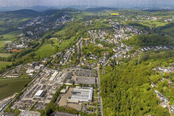Aerial view, Basamentwerke Böcke, Schraberg, Ostende, Herdecke, Ruhr area, North Rhine-Westphalia, Germany, DE, Europe, commercial enterprises, commercial area, commercial site, commercial use, industrial area, industrial site, aerial photograph, aerial photography, aerial photography, overview, bird's-eye view, bird's-eye view, overview