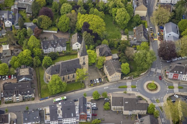 Aerial view, catholic St. Philippus and Jakobus church, Herdecke, Ruhr area, North Rhine-Westphalia, Germany, old town, place of worship, DE, Europe, religious community, place of worship, holy place, church, parish, denomination, roundabout, roundabout, aerial view, aerial photography, aerial photography, religion, religious site, overview, bird's eye view, birds-eyes view, overview