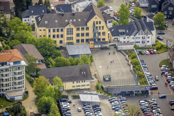 Aerial view, play area at an Aldi supermarket in Stiftsstraße, Herdecke, Ruhr area, North Rhine-Westphalia, Germany, Aldi supermarket, DE, Europe, aerial view, aerial photography, aerial photography, playground, overview, bird's-eye view, overview