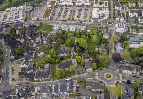 Aerial view, catholic St. Philippus and Jakobus church, Herdecke, Ruhr area, North Rhine-Westphalia, Germany, old town, place of worship, DE, Europe, religious community, place of worship, holy place, church, parish, denomination, roundabout, roundabout, aerial view, aerial photography, aerial photography, religion, religious site, overview, bird's eye view, birds-eyes view, overview