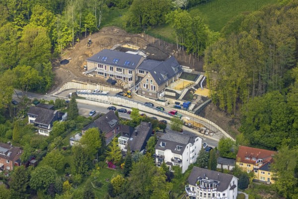 Aerial view, construction site and new building Waldorfkindergarten am Bergweg, Westende, Herdecke, Ruhr area, North Rhine-Westphalia, Germany, DE, Europe, kindergarten, day nursery, day care centre, day nursery, aerial view, aerial photography, aerial photography, overview, bird's-eye view, overview