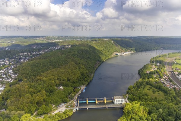 Aerial photo, run-of-river power station Hengstey, Hengsteysee, Boele, Hagen, Ruhr area, North Rhine-Westphalia, Germany, DE, Europe, power station, aerial photo, aerial photography, aerial photography, overview, bird's-eye view, overview