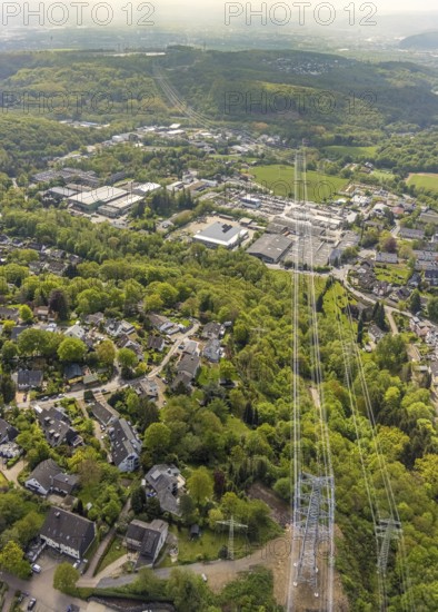Aerial photo, new power line Ender Mark, Ahlenberg, Herdecke, Ruhr area, North Rhine-Westphalia, Germany, construction area, construction site, DE, Europe, aerial photo, aerial photography, aerial photography, overview, bird's-eye view, birds-eyes view, overview