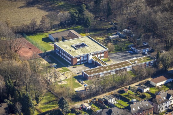 Aerial photo, Robert-Brauner-Schule, Herne-Süd, Herne, Ruhr area, North Rhine-Westphalia, Germany, mountain road, education, educational institution, DE, Europe, educational institute, aerial photography, aerial photography, aerial photography, school, overview, bird's-eye view, birds-eyes view, overview
