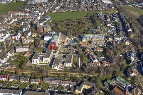Aerial view, construction site campus of the St. Elisabeth Group, Widumer Höfe retirement homes, Ruhr education centre, Sodingen, Herne, Ruhr area, North Rhine-Westphalia, Germany, retirement home, construction work, construction, construction area, building site, building plots, construction project, construction site, care and nursing, DE, Europe, aerial view, aerial photography, aerial photography, new construction, care facility, retirement home, retirement residence, retirement home, senior centre, overview, bird's eye view, bird's eye view, overview