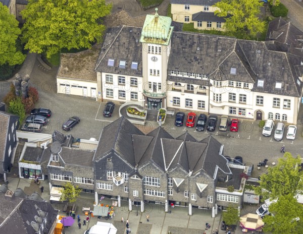 Aerial view, market, weekly market market, old town with town hall, Herdecke, Ruhr area, North Rhine-Westphalia, Germany, authority, DE, Europe, aerial view, aerial photography, aerial photography, town hall, city administration, overview, bird's eye view, birds-eyes view, overview