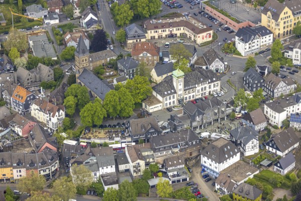 Aerial view, market, weekly market market, old town with town hall, Herdecke, Ruhr area, North Rhine-Westphalia, Germany, authority, DE, Europe, aerial view, aerial photography, aerial photography, town hall, city administration, overview, bird's eye view, birds-eyes view, overview