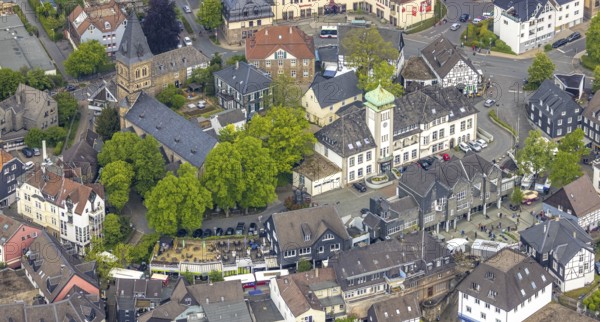 Aerial view, market, weekly market market, old town with town hall, Herdecke, Ruhr area, North Rhine-Westphalia, Germany, authority, DE, Europe, aerial view, aerial photography, aerial photography, town hall, city administration, overview, bird's eye view, birds-eyes view, overview