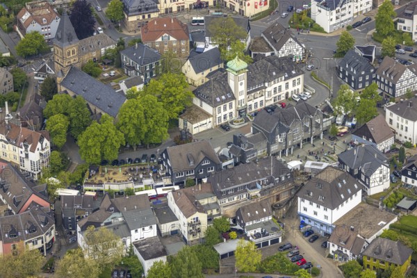 Aerial view, market, weekly market market, old town with town hall, Herdecke, Ruhr area, North Rhine-Westphalia, Germany, authority, DE, Europe, aerial view, aerial photography, aerial photography, town hall, city administration, overview, bird's eye view, birds-eyes view, overview