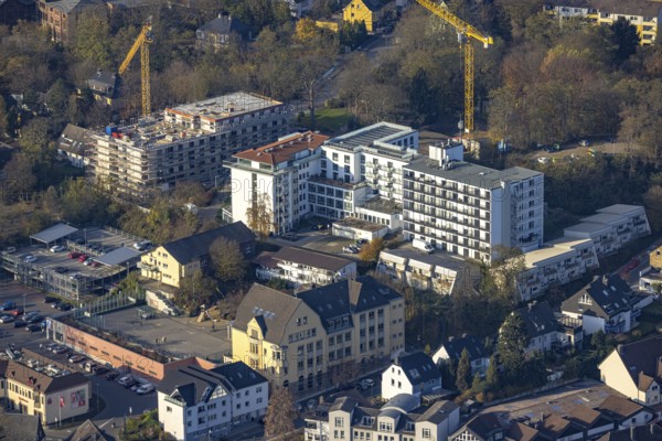 Aerial view, construction site old people's home GVS Herdecke in Herdecke, Ruhr area, North Rhine-Westphalia, Germany, old people's home, old people's residence, old people's home, construction work, construction area, building site, building plots, construction crane, construction measure, construction project, construction site, care and nursing, DE, Europe, non-profit association for social facilities, Herdecke, aerial view, aerial photography, aerial photography, new building, care facility, retirement home, retirement residence, retirement home, retirement centre, overview, bird's eye view, bird's eye view, overview