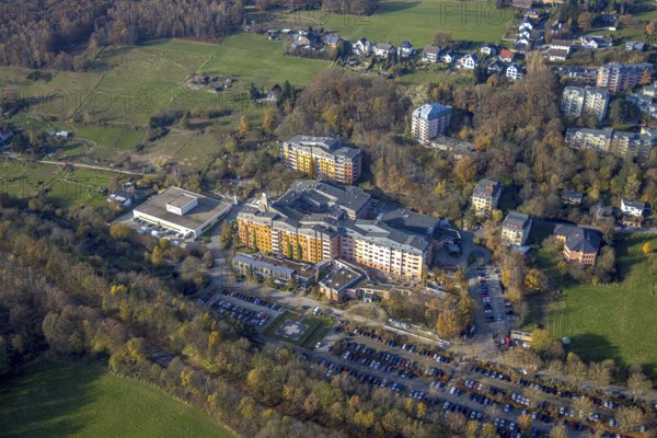 Aerial view, Community hospital Herdecke and Waldorf kindergarten Herdecke in the district Westende in Herdecke, Ruhr area, North Rhine-Westphalia, Germany, DE, Europe, health care, Herdecke, hospital, kindergarten, day care centre, day nursery, clinic, clinic, hospital, aerial photograph, aerial photography, aerial photography, medical facility, medical aid, overview, bird's-eye view, overview, medical care