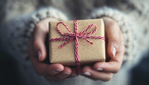 Close-Up Shot Of Hands Holding A Small Present Depicting A Gesture Of Giving And Receiving In A Detailed Manner, AI generated