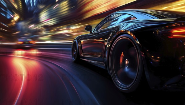 Night City Car Speeding Through The Streets On A Late Evening Drive, A Thrilling Adventure Amidst The Urban Landscape, AI generated