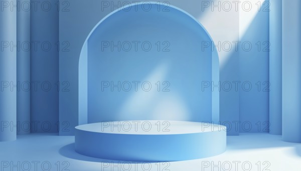 Abstract Geometry Podium For Product Presentation In Blue: Scene Mockup For Products Display And Stage Showcase, AI generated