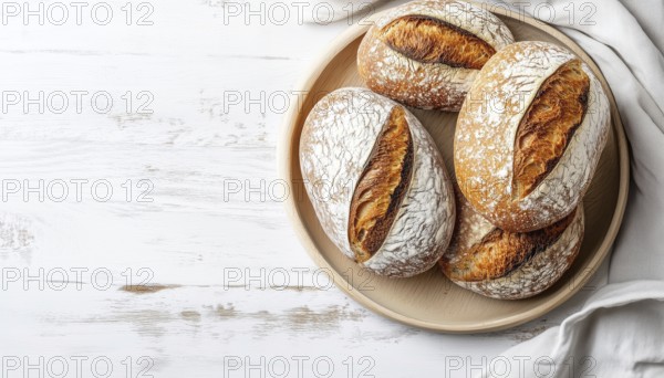 Fresh Bread On A Plate On A Light Wooden Background: Top View With Copy Space For Culinary Creations, AI generated