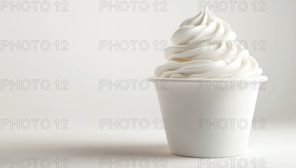 Whipped Cream Or Soft Ice Cream In A White Cup, Realistically Presented Against A White Background. Delightful Sweet Treat, AI generated