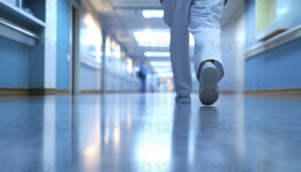 Hospital Patient Taking A Walk In The Facility: A Person Under Medical Care Strolling Along The Hallways Of A Healthcare Institution, AI generated