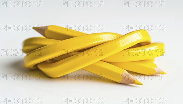Quirky Twisted Pencils: Yellow Hand-Drawn Funky And Cute School Supplies - Curved And Intertwined Simple Pencil Design, AI generated
