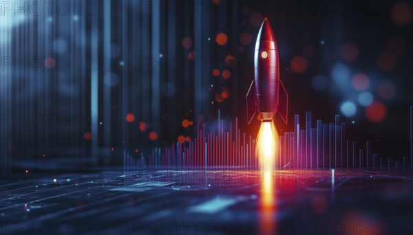 Accelerated Growth Of Economic And Financial Indicators: Rocket Growth Chart, Fast Growth Bar Chart, And Dynamic Data Rendering, AI generated