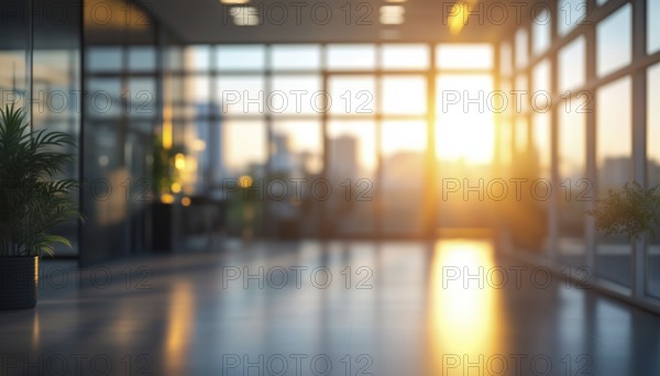 Gorgeous Blurred View Of A Bright Modern Office Interior With Panoramic Windows And Stunning Lighting, AI generated
