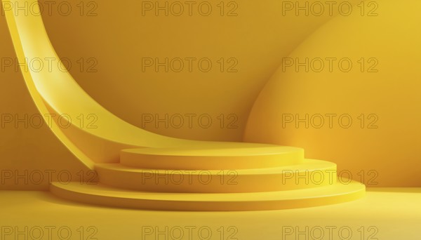Smooth Yellow Panoramic With Shadows And Yellow Base For Branding Products Presentation Utilizes A Sleek Design For Showcasing Products Effectively, AI generated