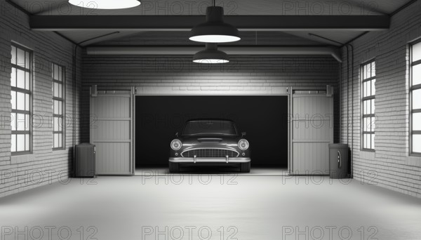 Discovering A Car Behind Opened Garage Doors - A Vehicle Can Be Seen After Opening The Garage Doors In This Scenario, AI generated