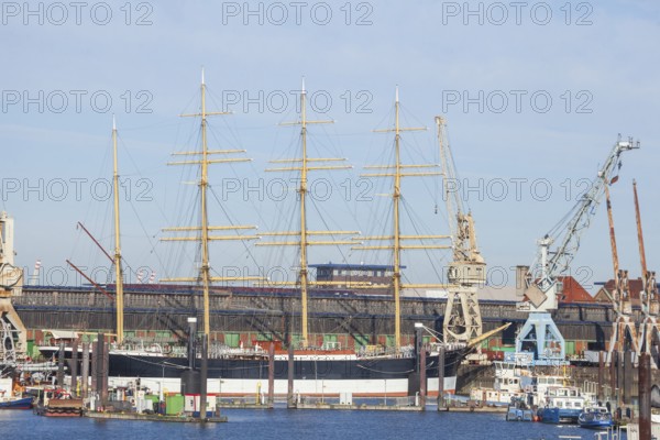 German Harbour Museum with four-masted barque Peking in the Hansa Harbour, Veddel, Hamburg, Germany
