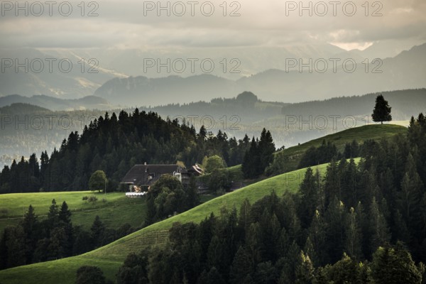 Panorama, View from Lüderenalp, Sunset, Emmental, Canton Bern, Switzerland