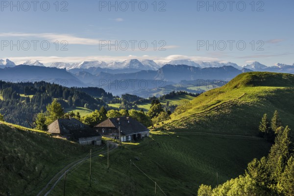 Panorama, snow-covered mountains, Bernese Oberland, view from Lüderenalp, Emmental, Canton of Bern, Switzerland