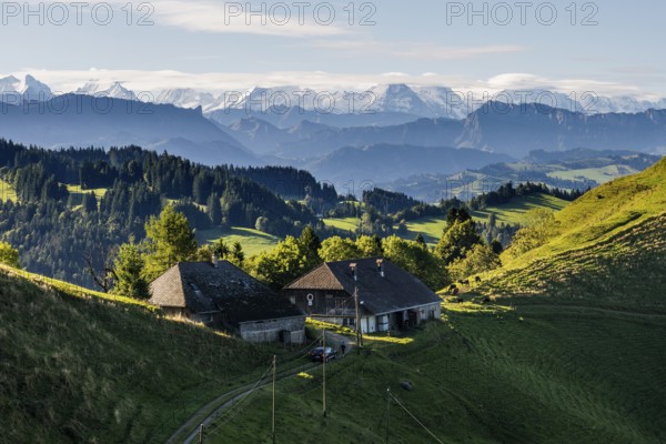 Panorama, snow-covered mountains, Bernese Oberland, view from Lüderenalp, Emmental, Canton of Bern, Switzerland