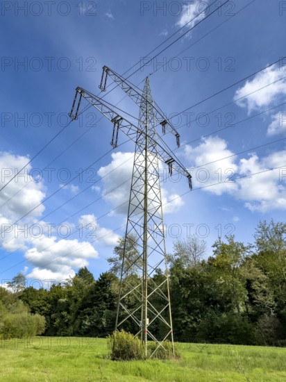 Large tall overhead line mast High-voltage mast Electricity mast Support mast Suspension of overhead electric line Overhead line for transmission of electric energy Power supply, Germany