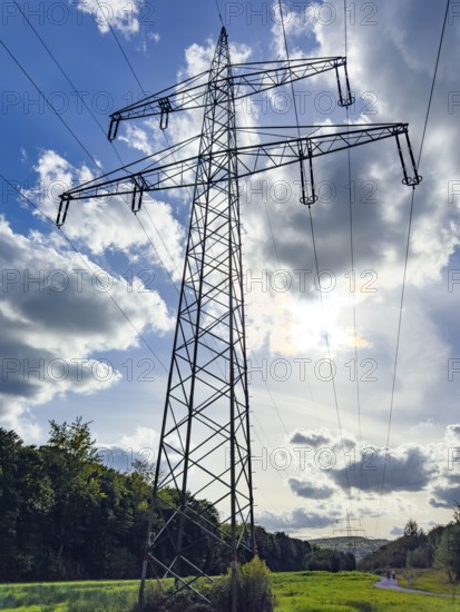 Large tall overhead line mast High-voltage mast Electricity mast Support mast Suspension of overhead electric line Overhead line for transmission of electric energy Power supply, Germany