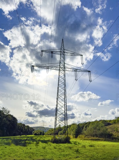 Large tall overhead line mast High-voltage mast Electricity mast Support mast Suspension of overhead electric line Overhead line for transmission of electric energy Power supply, Germany