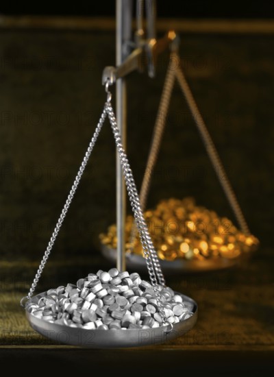 Historic scales with metallic grain in dark back