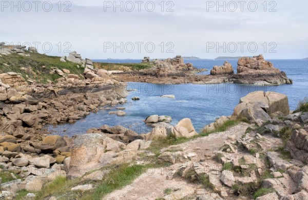 Waterside scenery around Perros-Guirec at the Pink Granite Coast in Brittany, France