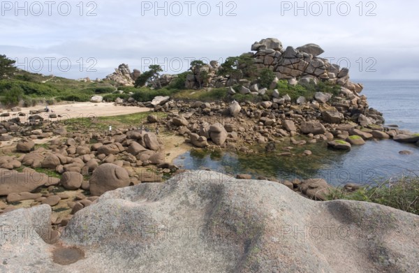 Waterside scenery around Perros-Guirec at the Pink Granite Coast in Brittany, France