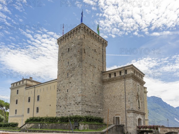 Scenery including a castle named Rocca di Riva in Riva del Garda located at Lake Garda in Northern Italy