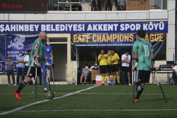 Football for the disabled amputees. The final match of amputee football between Sahinbey Belediye Spor and Poland's Legia Warsaw during the European Amputee Football Federation (EAFF) Champions League final, Gaziantep, Gaziantep, Türkiye