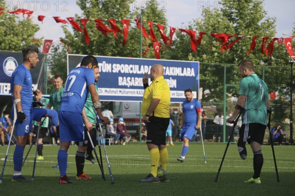 Football for the disabled amputees. The final match of amputee football between Sahinbey Belediye Spor and Poland's Legia Warsaw during the European Amputee Football Federation (EAFF) Champions League final, Gaziantep, Gaziantep, Türkiye