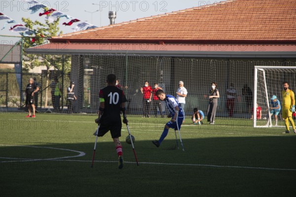 Football for the disabled amputees. The final match of amputee football between Sahinbey Belediye Spor and Poland's Legia Warsaw during the European Amputee Football Federation (EAFF) Champions League final, Gaziantep, Gaziantep, Türkiye