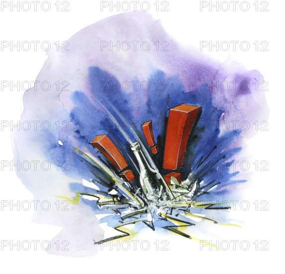Watercolor and crayon illustration of glass breakage