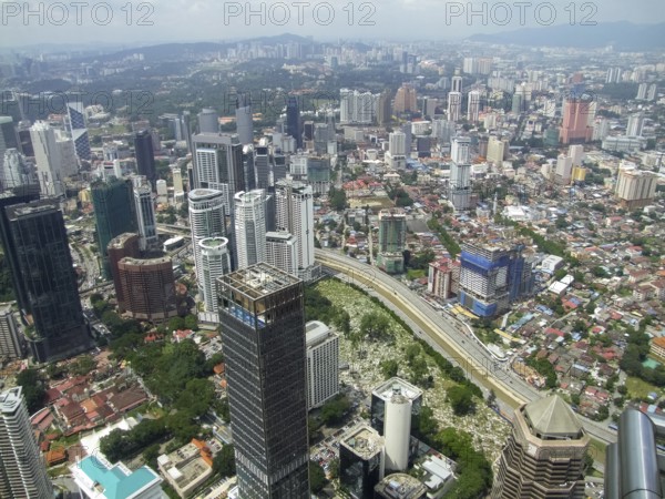 High angle aerial view around Kuala Lumpur City Centre in Malaysia