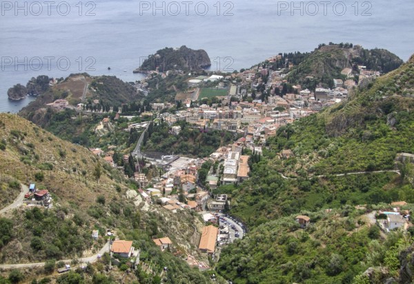 Scenery around Taormina including the Isola Bella in Sicily, Italy
