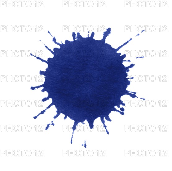 A blue paint splatter in white back