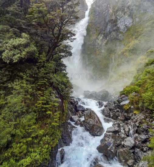 The Devils Punchbowl Falls at the South Island in New Zealand