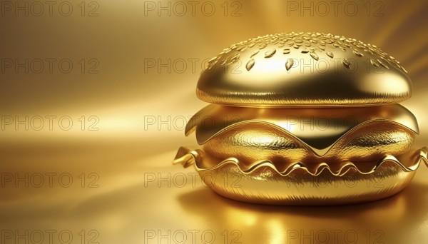 AI generated image showing a golden burger in shiny golden ambiance