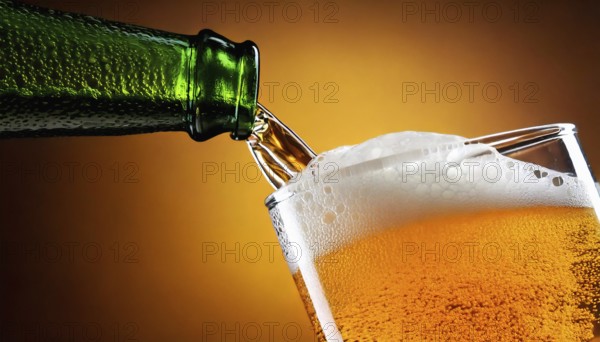 AI generated closeup image showing a bottle while pouring beer in a glass